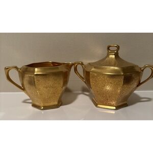 R‎ S Germany Creamer & Sugar Bowl with Lid Gold Floral, Pickard